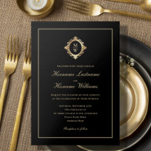 Elegant Monogram Classy Classic Black Guld Bröllop