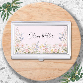 Elegant Monogram Colorful Flower Garden Floral Hållare För Visitkort