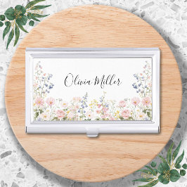 Elegant Monogram Colorful Flower Garden Floral Hållare För Visitkort