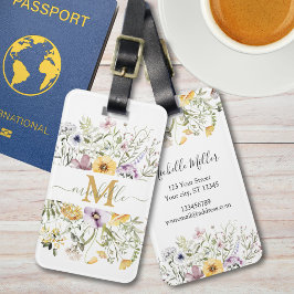 Elegant Monogram Colorful Wildblommor Garden Blomm Bagagebricka