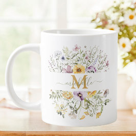 Elegant Monogram Colorful Wildblommor Garden Blomm Jumbo Mugg