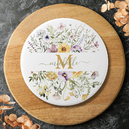 Elegant Monogram Colorful Wildblommor Garden Blomm Knapp