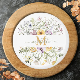 Elegant Monogram Colorful Wildblommor Garden Blomm Magnet
