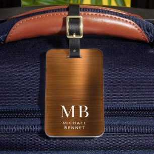 Elegant Monogram Copper Brown Brushed Metallic Bagagebricka