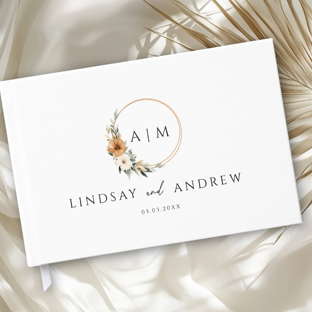 Elegant Monogram Copper Earthy Botanical Gästböcker (Custom Elegant Monogram Copper Earthy Botanical Photo Guest Book)