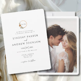 Elegant Monogram Copper Earthy Botanical Photo Inbjudningar