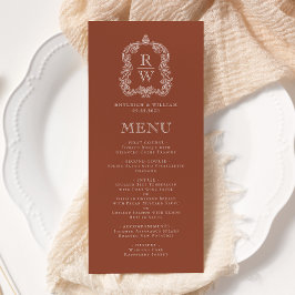 Elegant Monogram Crest Terracotta Wedding Meny