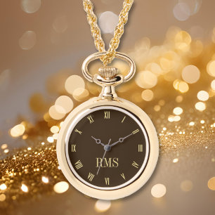 Elegant Monogram Dam Brown Guld Necklace Watch Armbandsur
