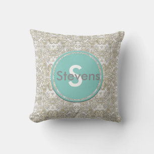 Elegant Monogram Damask Dekorativ kudde
