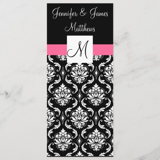 Elegant Monogram Damask Wedding Church Program (Framsida)