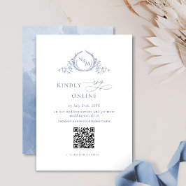 Elegant Monogram Dammig Blå QR-kod Bröllop RSVP Tilläggskort