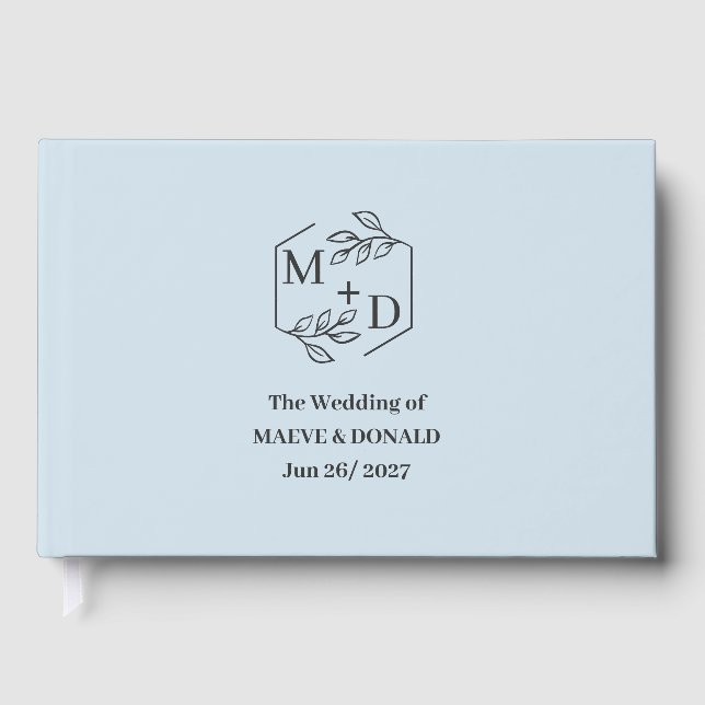 Elegant Monogram dammigt blå Initialer Bröllop Gästböcker (Framsida)