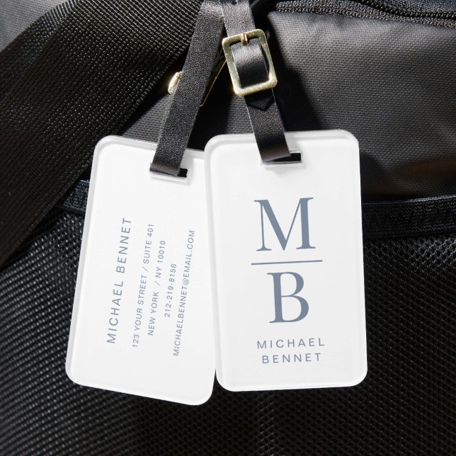 Elegant Monogram Dammtor Blue Bagagebricka (Elegant Monogram Dusty Blue Luggage Tag)
