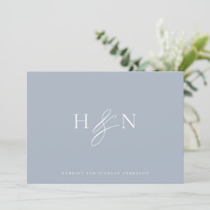 Elegant Monogram Dusty Blue Bröllop Tack Kort