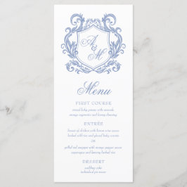Elegant Monogram Dusty Blue Crest Bröllop Meny