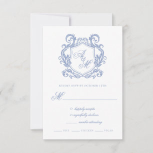 Elegant Monogram Dusty Blue Crest Bröllop OSA Kort