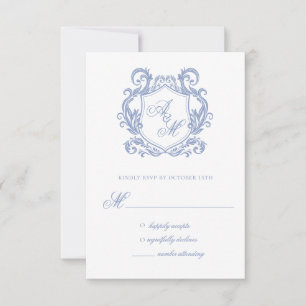 Elegant Monogram Dusty Blue Crest Bröllop OSA Kort