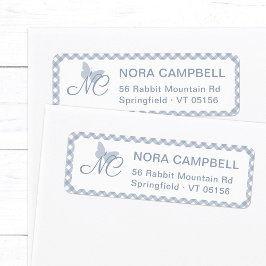 Elegant Monogram Dusty Blue Gingham Returadress Etikett