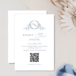 Elegant Monogram Dusty Blue QR Code Bröllop OSA Tilläggskort