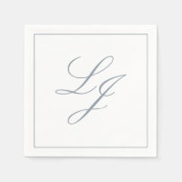 Elegant Monogram Dusty Blue Simple Script Bröllop