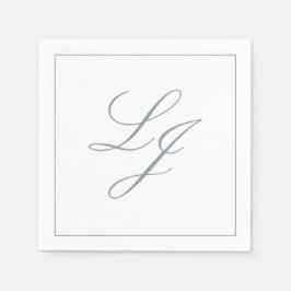 Elegant Monogram Dusty Blue Simple Script Bröllop Pappersservett