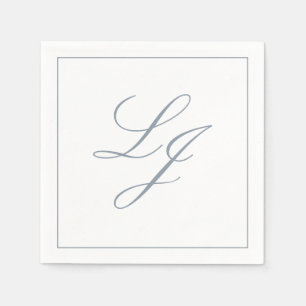 Elegant Monogram Dusty Blue Simple Script Bröllop Pappersservett