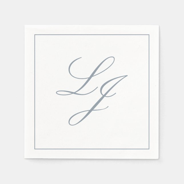 Elegant Monogram Dusty Blue Simple Script Bröllop Pappersservett (Framsidan)