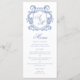 Elegant Monogram Dusty Blue Vapenbröllop Meny