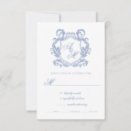 Elegant Monogram Dusty Blue Vapensköld Bröllop OSA Kort
