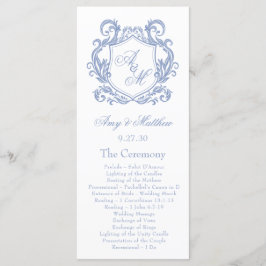 Elegant Monogram Dusty Blue Vapensköld Bröllop Program