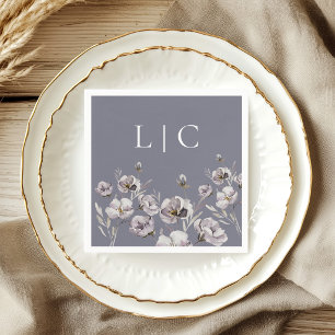 Elegant monogram dyster grå akvarellblomma pappersservett