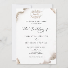 Elegant Monogram, Earthy Tones Watercolor, Bröllop Inbjudningar