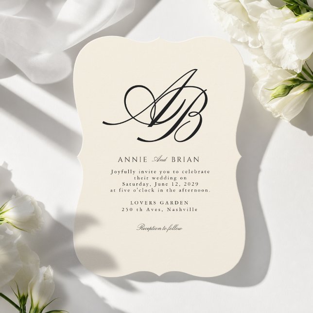 Elegant Monogram Elfenbensvit Bröllop Inbjudningar (Elegant Monogram Ivory Wedding Invitation)