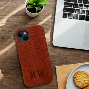 Elegant Monogram Embossed Brown Vegan Leather