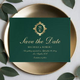 Elegant Monogram Emerald Grönt Guld Bröllop Spara Datumet