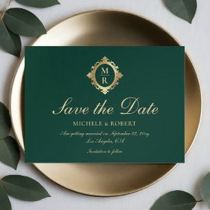 Elegant Monogram Emerald Grönt Guld Bröllop Spara Datumet