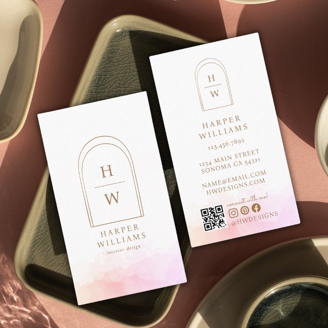 Elegant Monogram - enkel båge |  ROSA Visitkort (Skapare uppladdad)