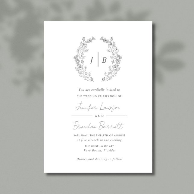 Elegant Monogram Enkel Bröllop Inbjudningar (Elegant Simple Gray Wedding Invitation)