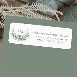 Elegant Monogram Eucalyptus Bröllop Returadress Returadress Etikett