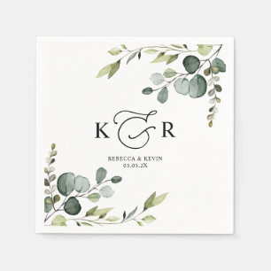 Elegant Monogram Eucalyptus Greenery Personlig Pappersservett