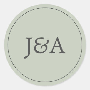 Elegant Monogram Eucalyptus Grönt Kuvertförsegling Runt Klistermärke
