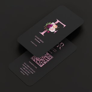 Elegant Monogram F Blommigt Ro Black Rosa Visitkort