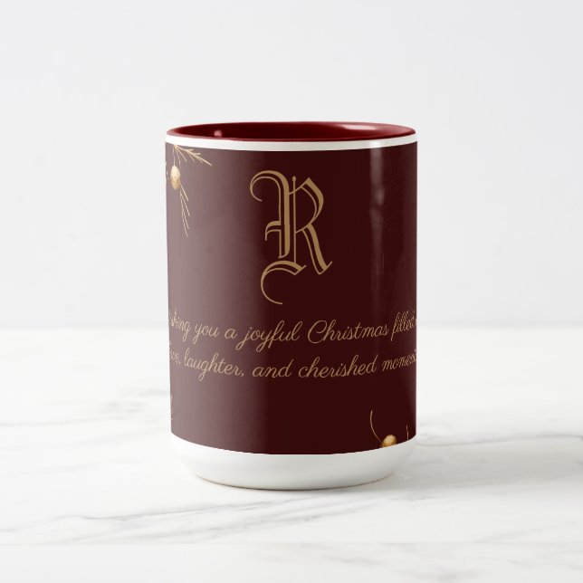 Elegant Monogram-familjens jul Mugg med meddelande (Center)