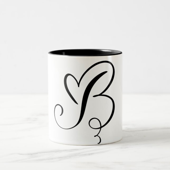 ELEGANT MONOGRAM FÄRG BLACK BREV ’B’ Två-Tonad MUGG (Center)