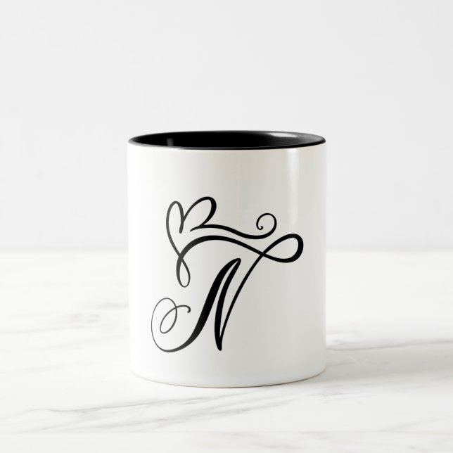 ELEGANT MONOGRAM FÄRG BLACK BREV ’N’ Två-Tonad MUGG (Center)