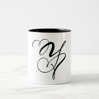 ELEGANT MONOGRAM FÄRG BLACK BREV "Y" Två-Tonad MUGG