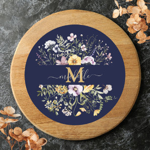 Elegant monogram färgglad vildblomsterträdgård blo runt klistermärke