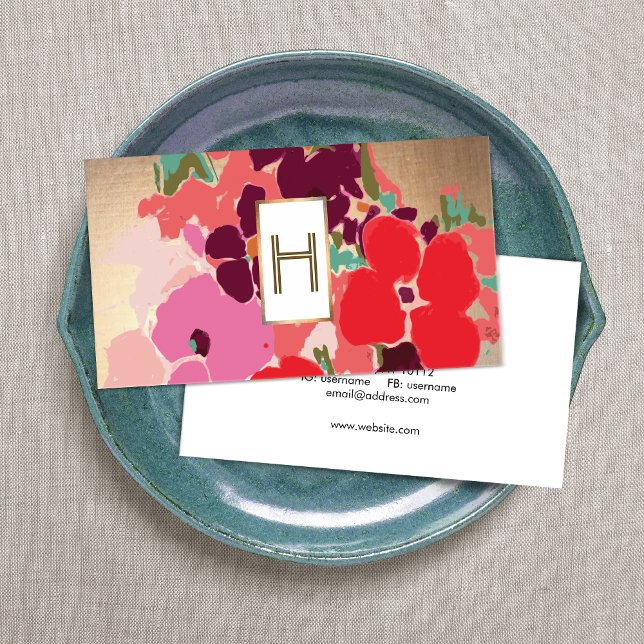 Elegant Monogram, färglös Blommigt, Guld Visitkort (Skapare uppladdad)