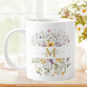 Elegant Monogram Färgrik Trädgårdsblomma Blommig Jumbo Mugg