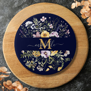 Elegant Monogram Färgrik Trädgårdsblomma Knapp